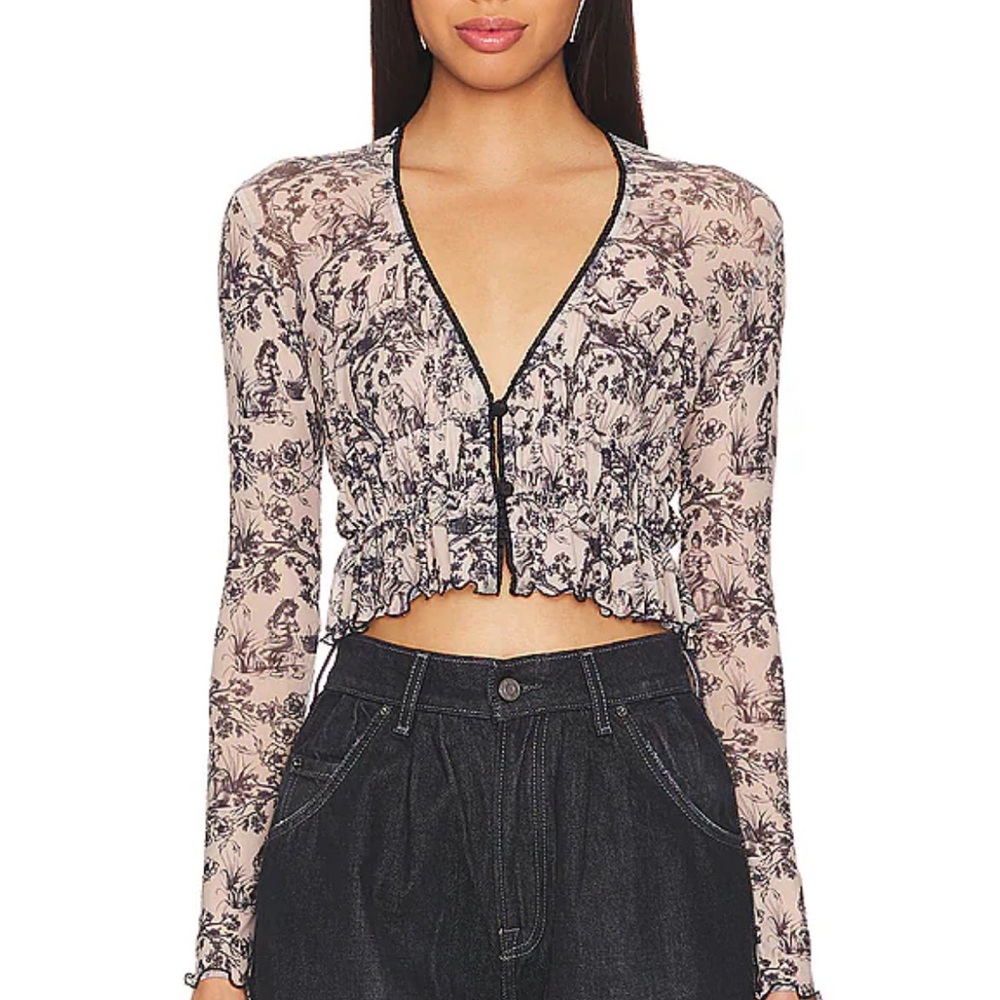 Only Hearts Black and Cream Floral Crop Top